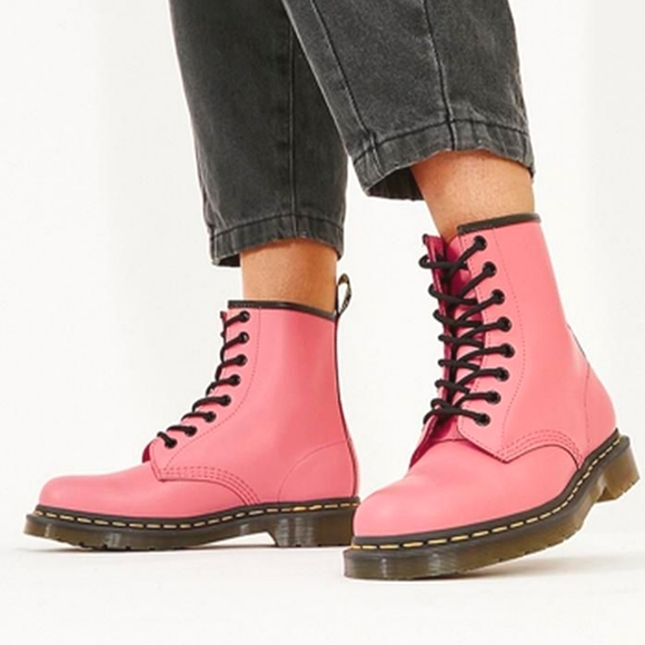 Dr. Martens Shoes - Dr. Martens 1460 Pink Leather Lace Up Chunky Ankle Boots